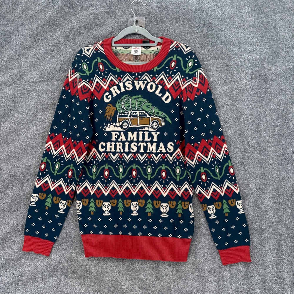 National Lampoon Christmas Vacation Sweater Mens Medium Navy Griswold Family
